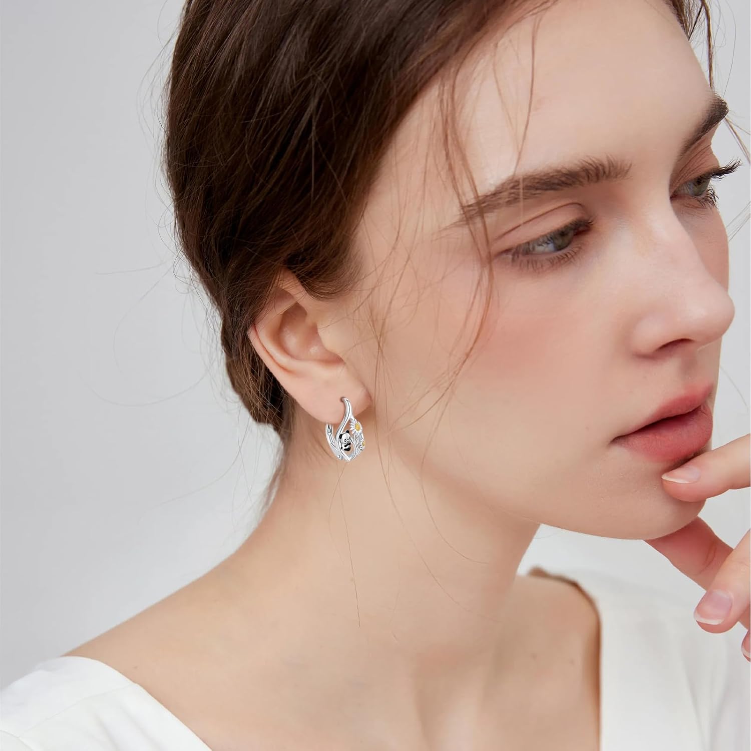 Hypoallergenic Panda/Highland Cow/Elephant/Dragonfly/Cat Hoop Earrings for Women 925 Sterling Silver Animal Leverback Hoop Earrings Jewelry Gifts for Sensitive Ears