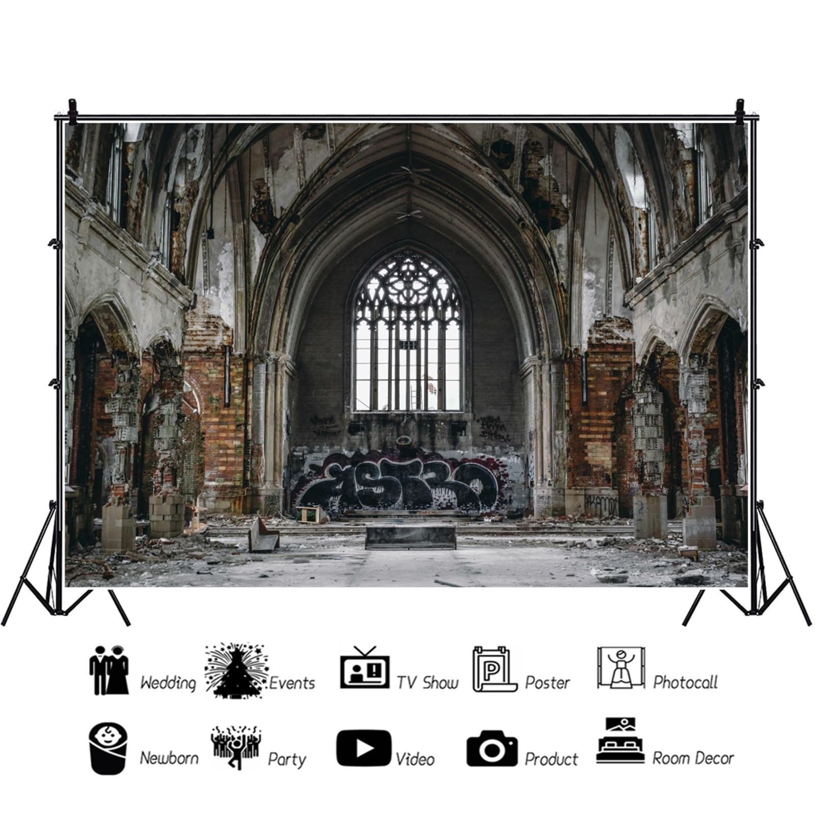 YongFoto 3,5x2,5m Vinile Sfondo Fotografico Weathered Old Church Grunge Sbucciato Muro Di Mattoni Arco Pavimento Depoca Fondale Foto Festa Bambini Boby Nozze Partito Studio Fotografico