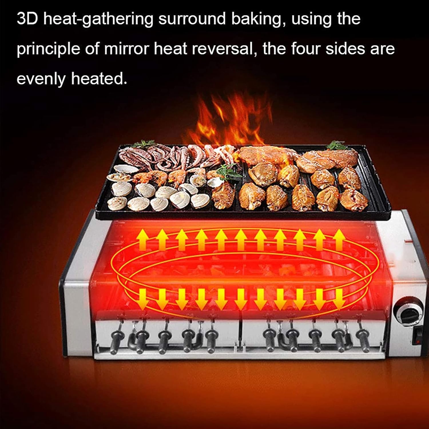1500W Home Grill, Electric Oven, 360° Automatic Rotation Design, 304 Stainless Steel Heating Element, Easy and Quick to Use.