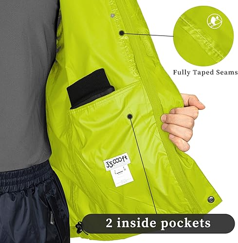 Miniatura 4 de 33,000ft - Chaqueta de lluvia impermeable y plegable para hombre, ligera, con capucha, cortavientos ideal para golf o ciclismo
