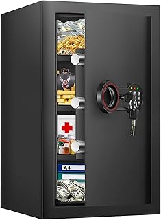 80L Großer Safe Tresor Feuerfest für Zuhause, Digitaler Tresore mit Zahlenschloss, Drei abnehmbare Regale und Sensor-Licht, Möbeltresor für Geld, Schmuck, Reisepass und Dokument