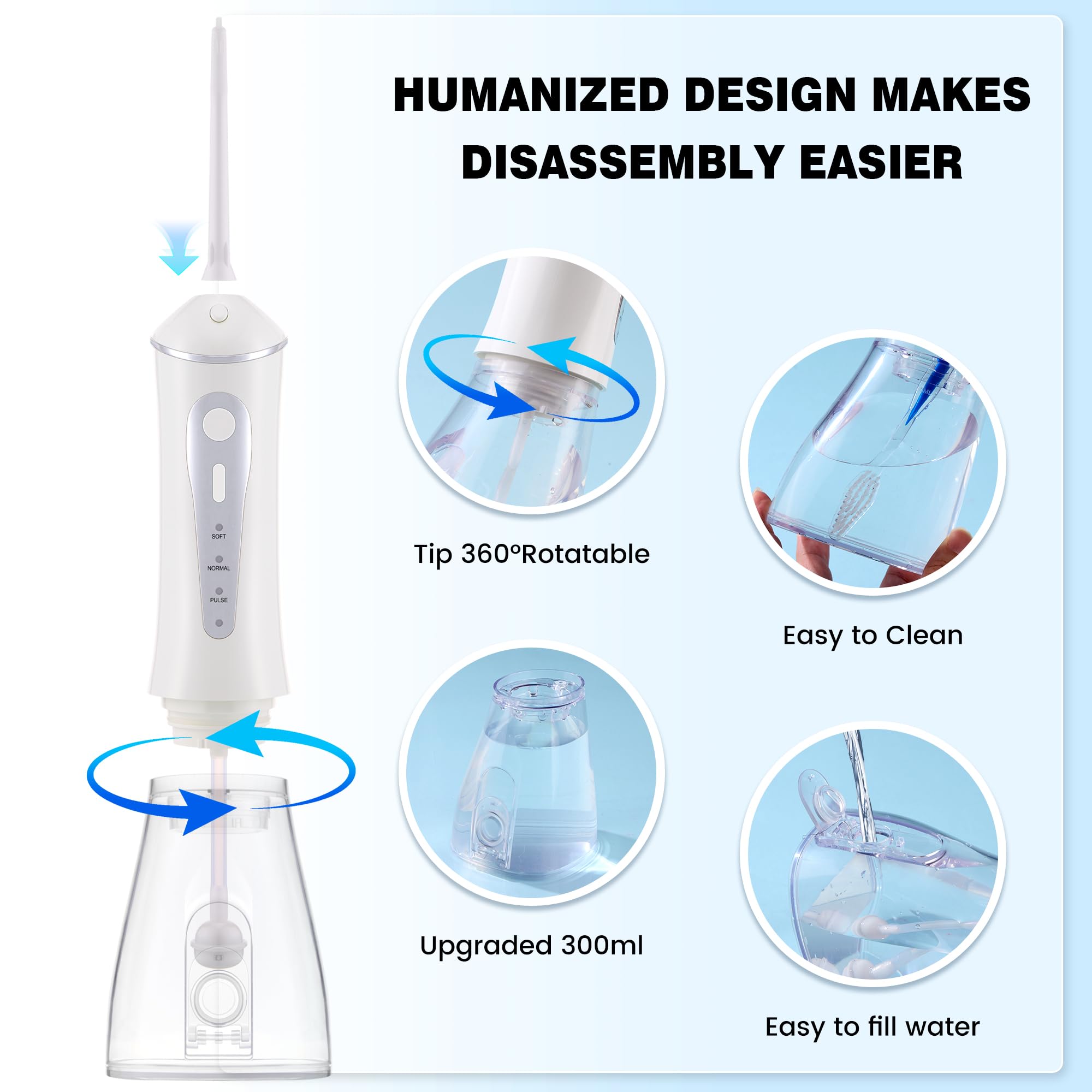 Irrigador bucal inalámbrico de 3 modos para una limpieza eficaz de los dientes, portátil e impermeable IPX7, elige tu color (negro, blanco, rosa)