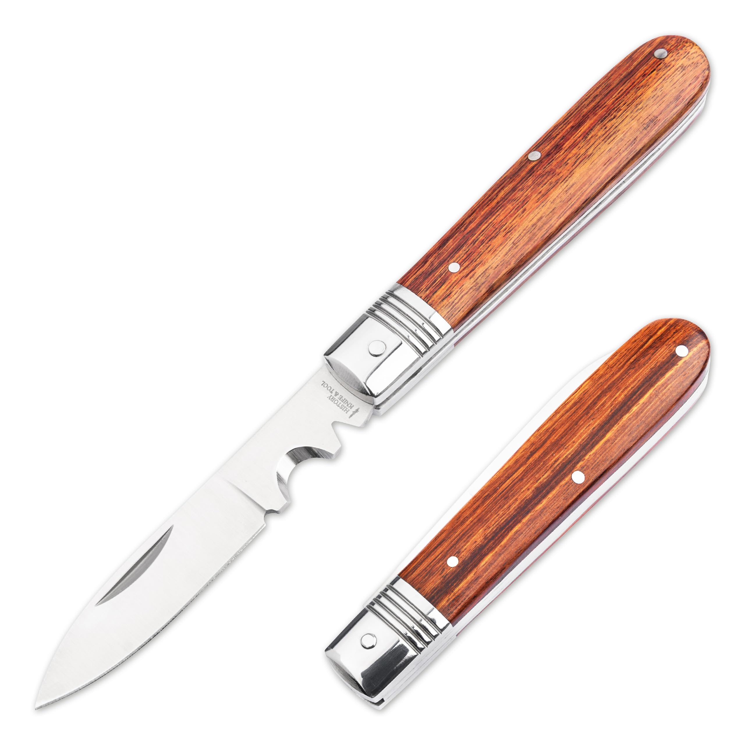 HISTORY KNIFE & TOOL® Klappbares Kabelmesser mit Holzgriff - Elektriker Taschenmesser zum Abisolieren - Profi Slipjoint Faltmesser 42a konform