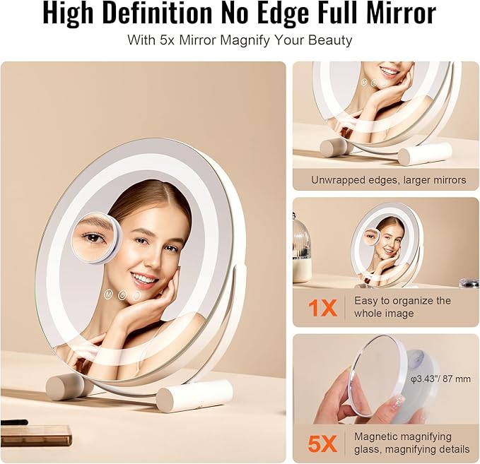 Espejo de Maquillaje LED VEVOR 12" con 3 Modos de Luz y Aumento 5X miniatura 4