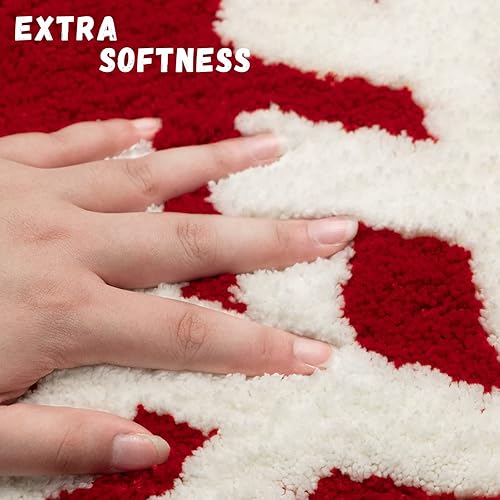 Miniatura 4 de Alfombra de baño roja para decoración de baño, bonita alfombra de baño antideslizante, nieve blanca, decoración del hogar, alfombra de ducha