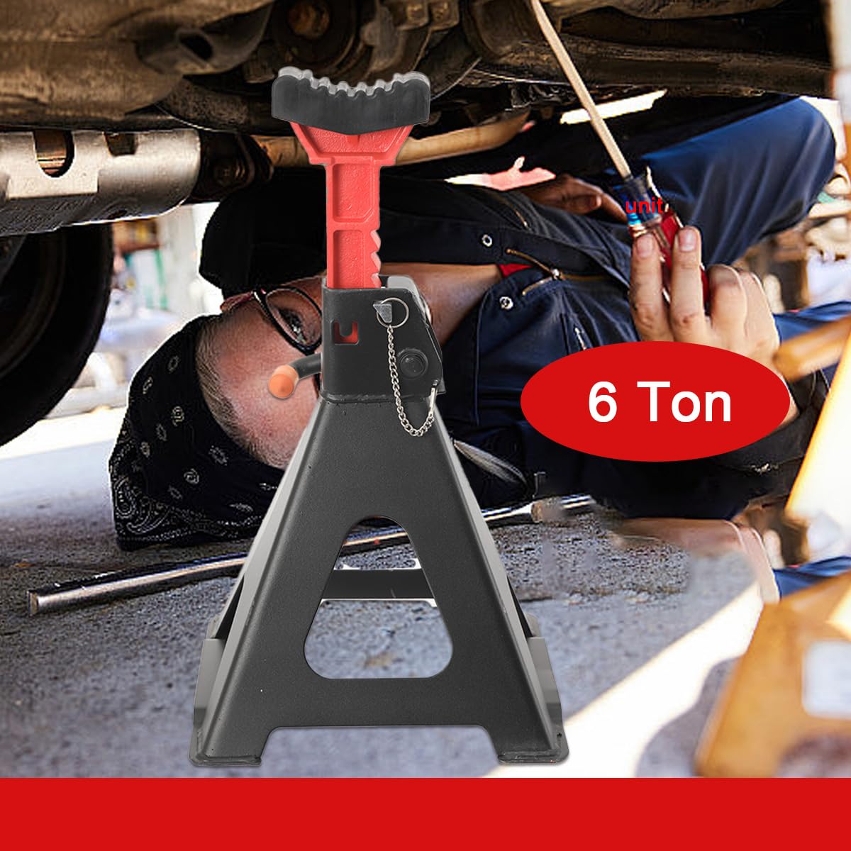 2 Pezzi Cavalletti di Supporto, Cavalletti per Auto Cric capacità 6T Supporto per Roulotte, Altezza Regolabili 390-585 mm, Cavalletti di Sostegno per Veicoli, Auto, SUV, Caravan