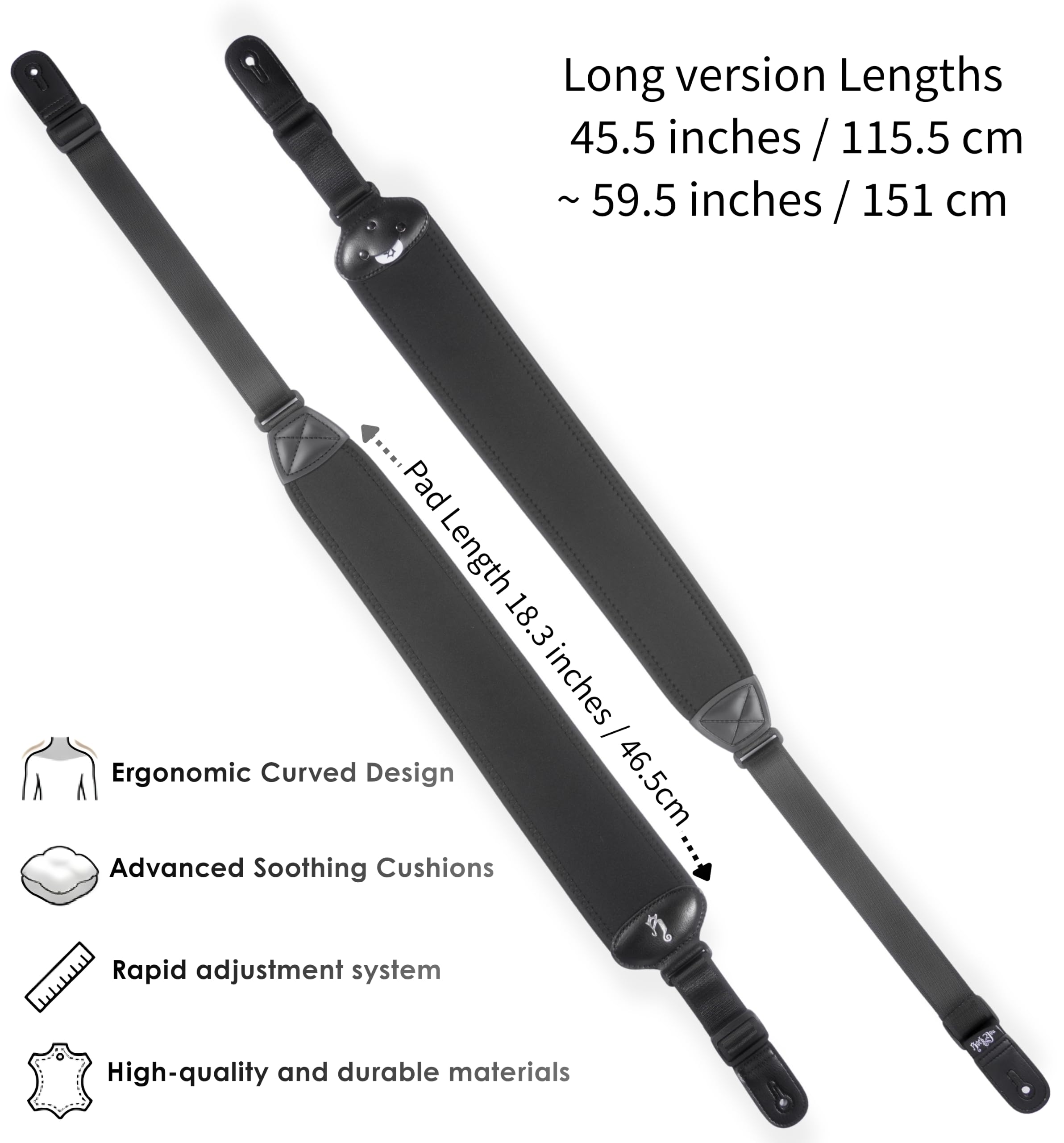 rockyou Tracolla per chitarra in neoprene con cuscino Ergo-Spread | Sollievo della pressione sulla spalla, include 6 plettri e serrature, design ergonomico curvo, estremità in pelle resistente