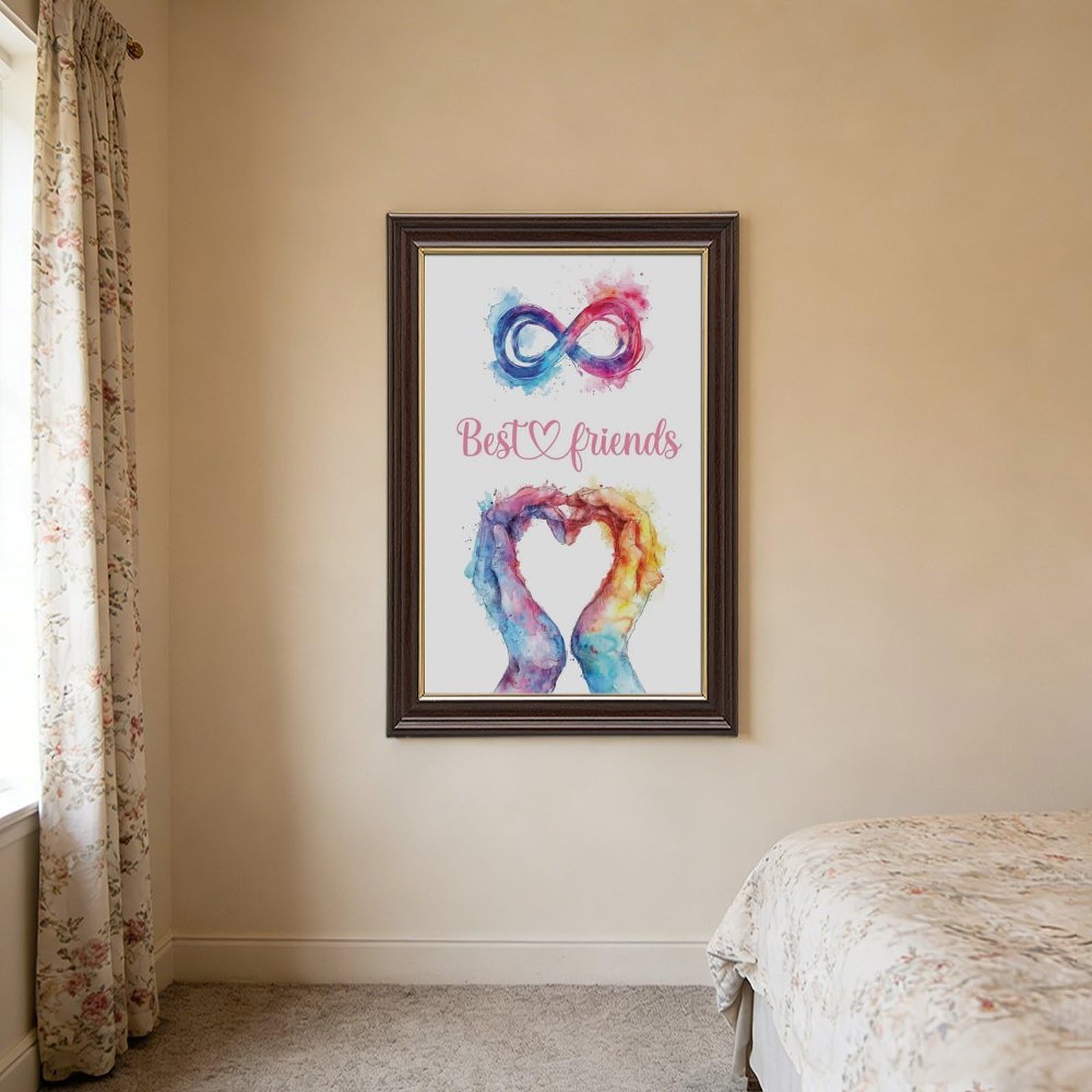 Acquerello Cuore Pittura Tema di Amicizia Infinita Tela Poster Camera Da Letto Decorazione Paesaggio Ufficio Camera Decorazione Regalo 61 cm L X 91,4 cm W