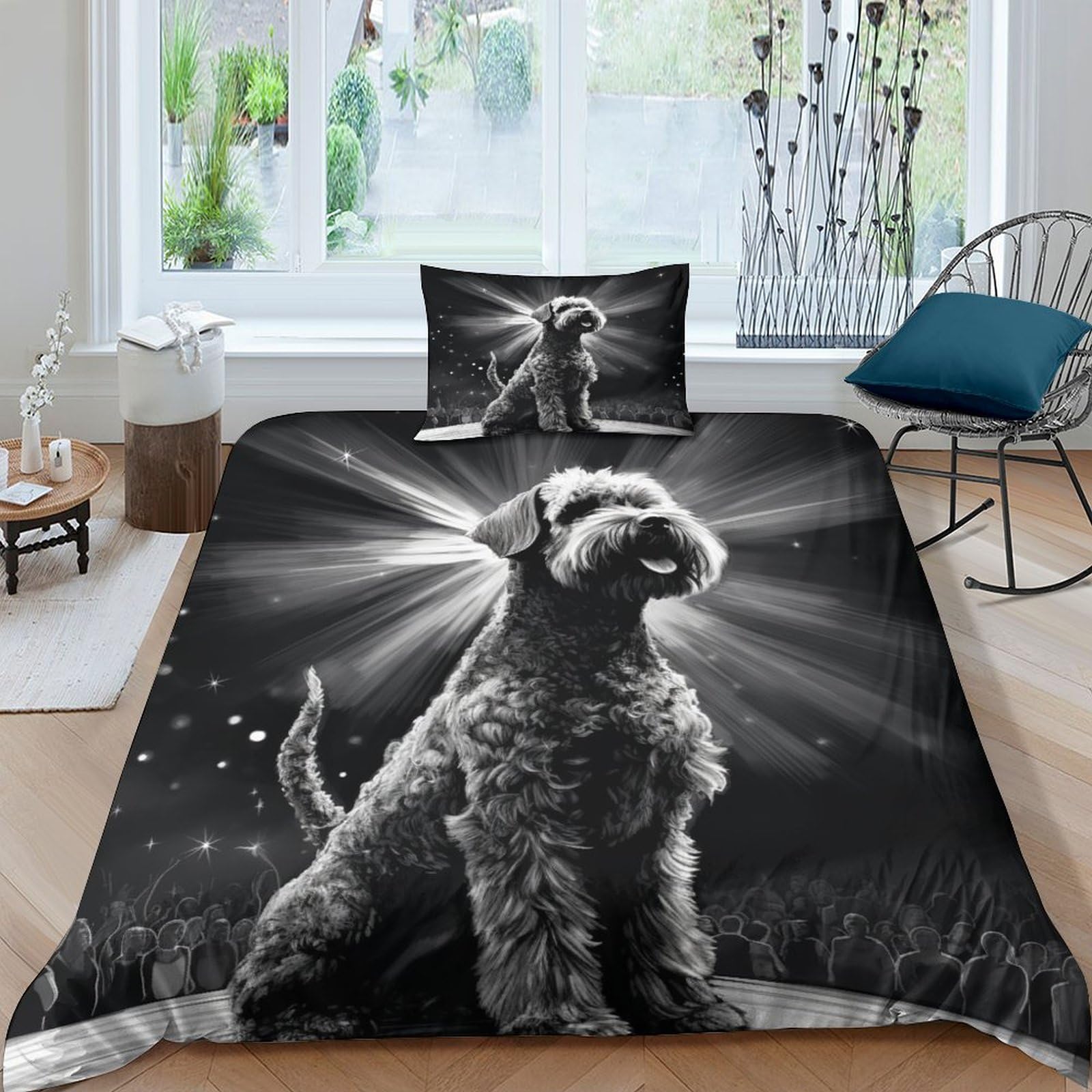 Housse de couette facile à repasser 135 x 200 cm avec fermeture éclair motif chien Terrier