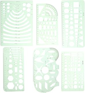 6 Piece Geometric Drawing Template Set Plastic Drafting Tool
