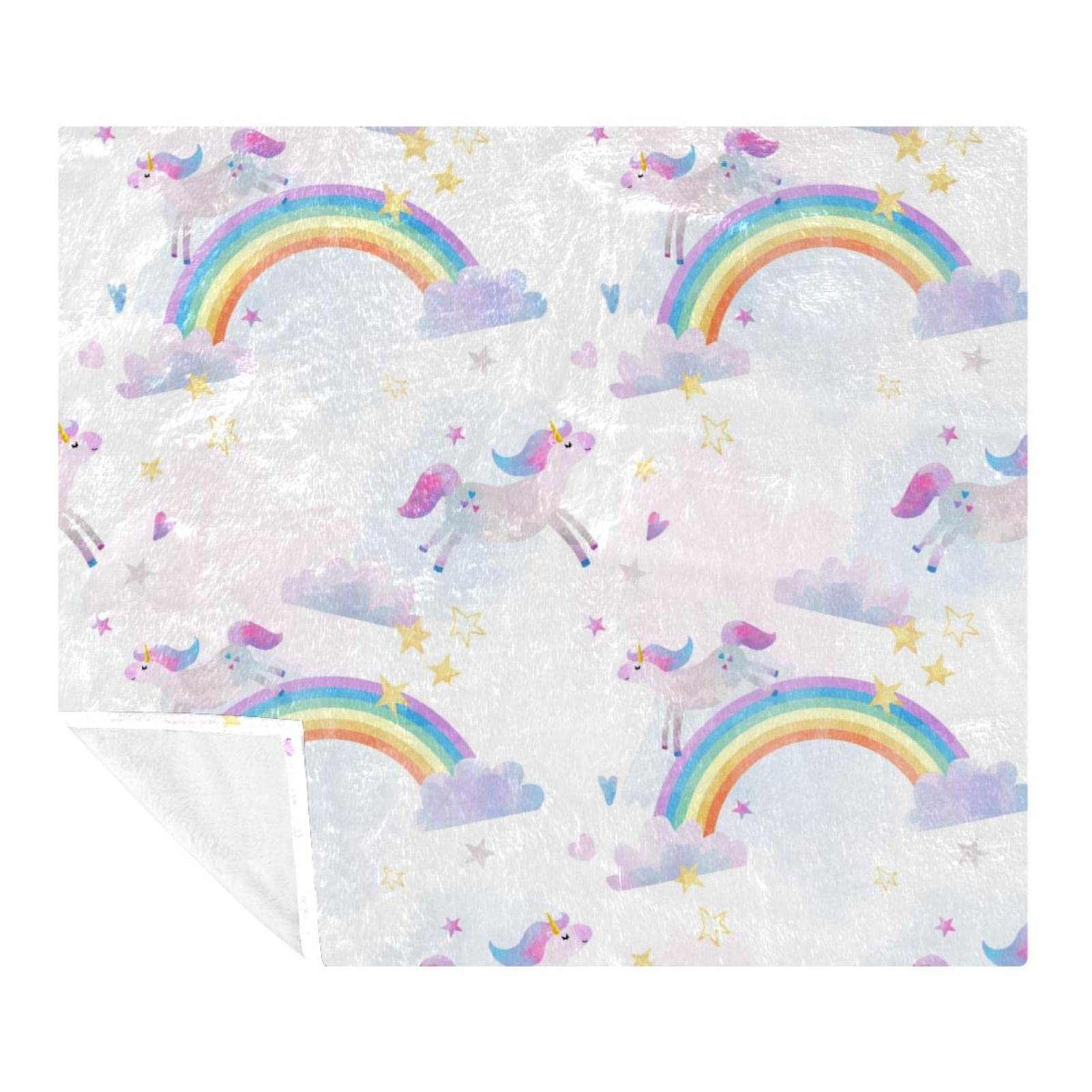 Plaid licorne de dessin animé arc-en-ciel pour cocooning au sol du canapé