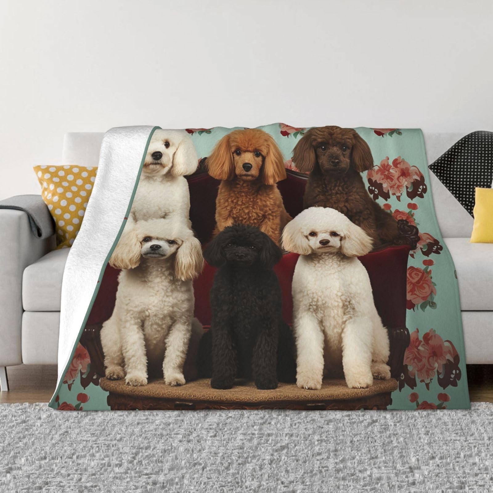 KLOPH Poodles Dogs Throw Blanket 80"x60" Flannel Fluffy Warm Blanket for Couch, Reversible Plush Blankets for Bed, Comfy Fuzzy Blanket for Sofa, Plush Lightweight-Blankets for All Season