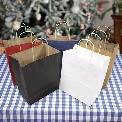 Miniatura 4 de VANHEL Paquete de 50 bolsas de papel kraft negras medianas 8 x 4.75 x 10.5 pulgadas, bolsas de papel Kraft, bolsas de regalo con asas, adecuadas