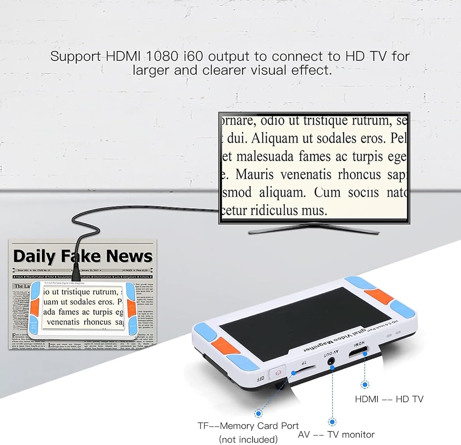 Handheld Video Digital Magnifier,Portable Electronic Reading Aids with 5.0" 800 * 480 HD Display, Double Camera 3-48X Zoom, 26 Color Modes for Easy Viewing