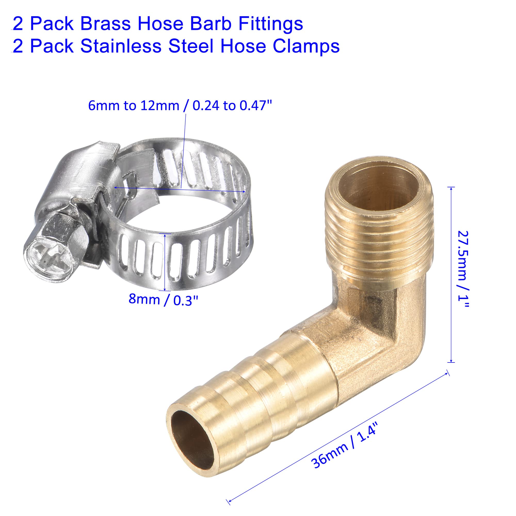 2x Messing Schlauchanschluss 90° - 10mm Stacheldraht Auf G1/2 Gewinde