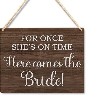 Ryeolo Rustic Wedding Sign - Here Comes the Bride Wood Hanging Signs, Decorations, Ring Bearer Sign, 10.2x7.8 Inches Wall Pediments