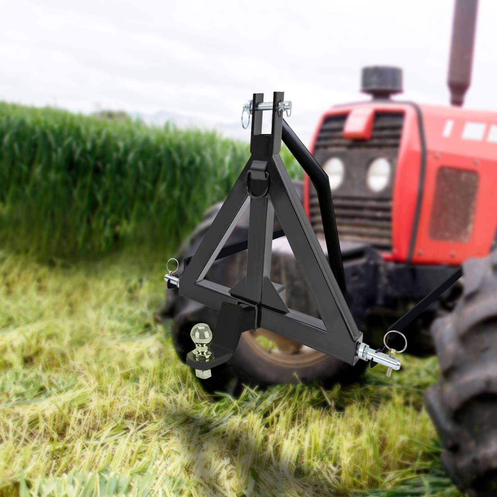 Enganche de remolque de 3 puntos, receptor de 3 puntos con rótula de 2", compatible con Kubota, John Deere, Kioti, Yanmar, 2000 kg de carga, color negro