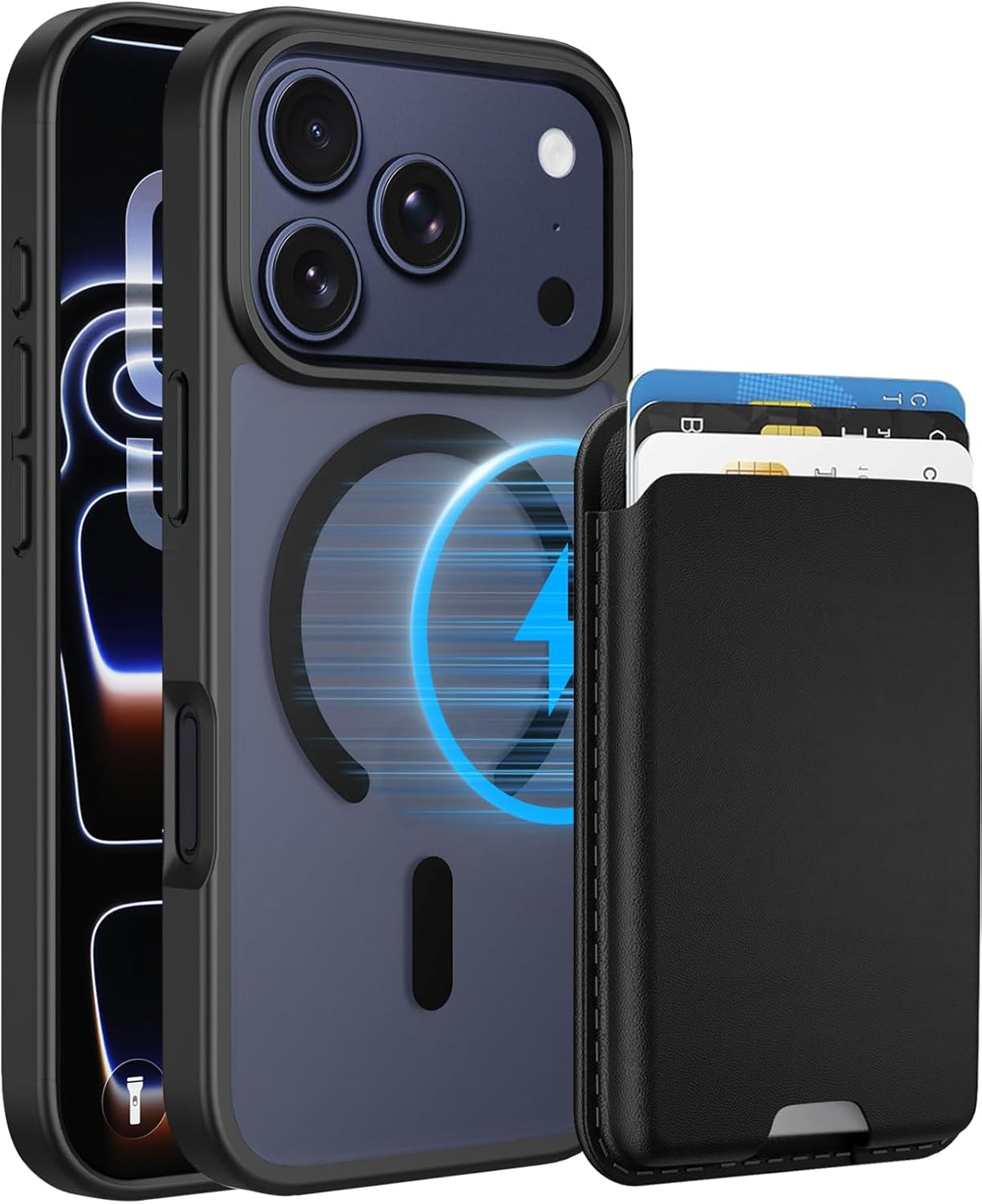 Magnetic for iPhone 17 Pro Case with Detachable Magnetic Wallet, Compatible with MagSafe, Credit Card Holder, RFID Blocking, Military Protective Slim Phone Cover, Black