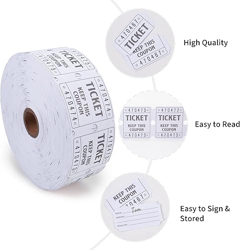 Miniatura 4 de L LIKED Boletos de rifa de doble rollo 2000 boletos numerados consecutivamente 5050 boletos para sorteo de premios de fiesta de eventos, talones