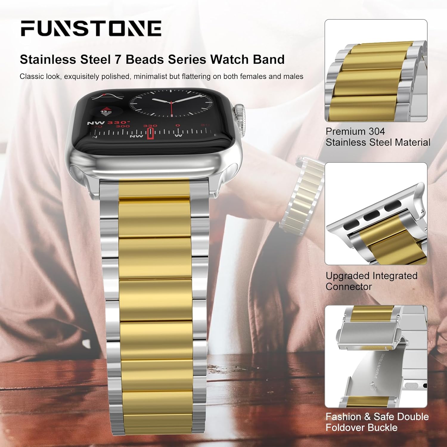 Metal Watch Bands for Apple Watch Ultra 2 Ultra SE Series 9/8/7/6/5/4/3/2/1, 38mm 40mm 41mm 42mm 44mm 45mm 49mm Universal Stainless Steel Straps for Women and Men