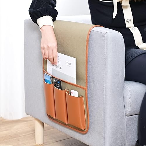Miniatura 6 de Organizador de reposabrazos de sofá, soporte de control remoto para sofá, silla de reposabrazos, mesita de cama con 4 bolsillos para revistas,