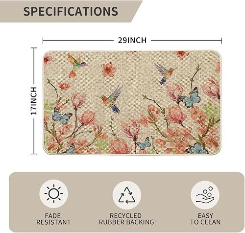 Miniatura 3 de Artoid Mode Tapete de primavera con diseño de colibrí, mariposa, flores, primavera, decoración del hogar, de verano, de bajo perfil, tapete de