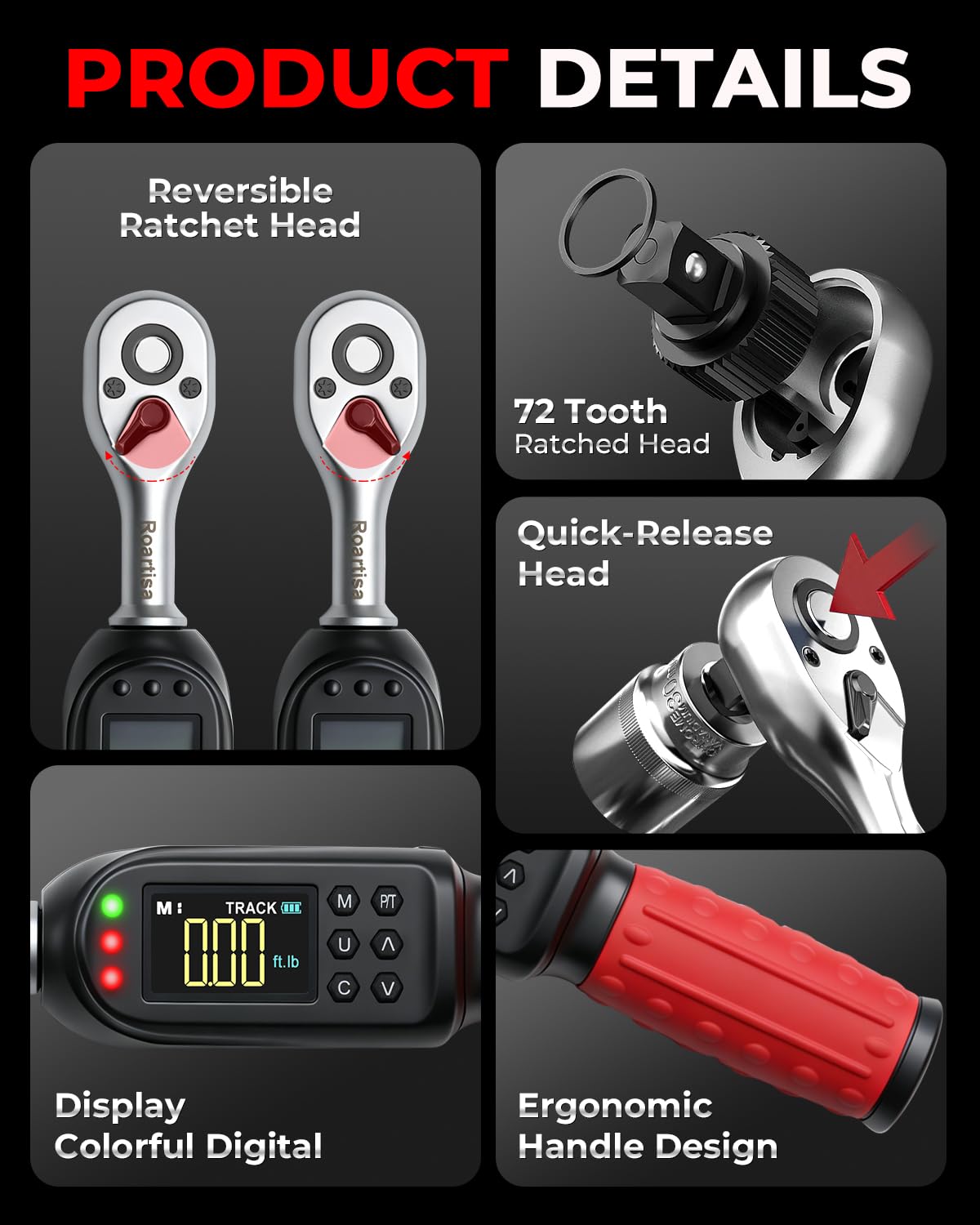 Llave dinamométrica digital de 3/8, ± 2% de alta precisión con zumbador y notificación de flash LED, 5 unidades y 8 preajustes de memoria (3.09-62.69 pies libras/4.2-85 N.m)