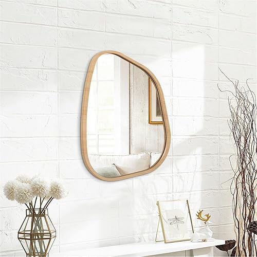 Miniatura 85 de Espejo asimétrico negro grande de 26 x 18 pulgadas, espejo de pared ovalado irregular, marco de madera moderno, forma única, espejo artístico