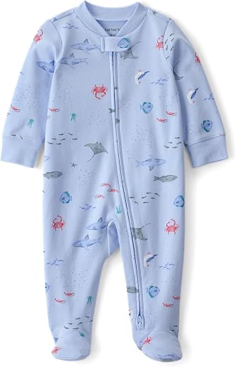 Carter's 2-Way Zip Sleep &amp; Play Pajama Baby Boy | 100% Cotton One-Piece Nightwear | Sea Animal Print with Soft Breathable ...