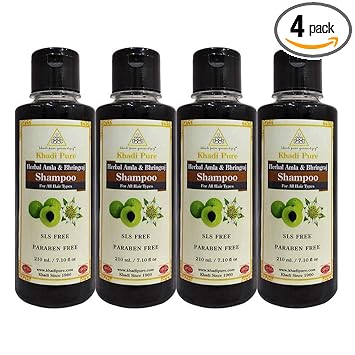 Khadi Pure Herbal Amla & Bhringraj Shampoo SLS, 210 ml (Pack of 4)
