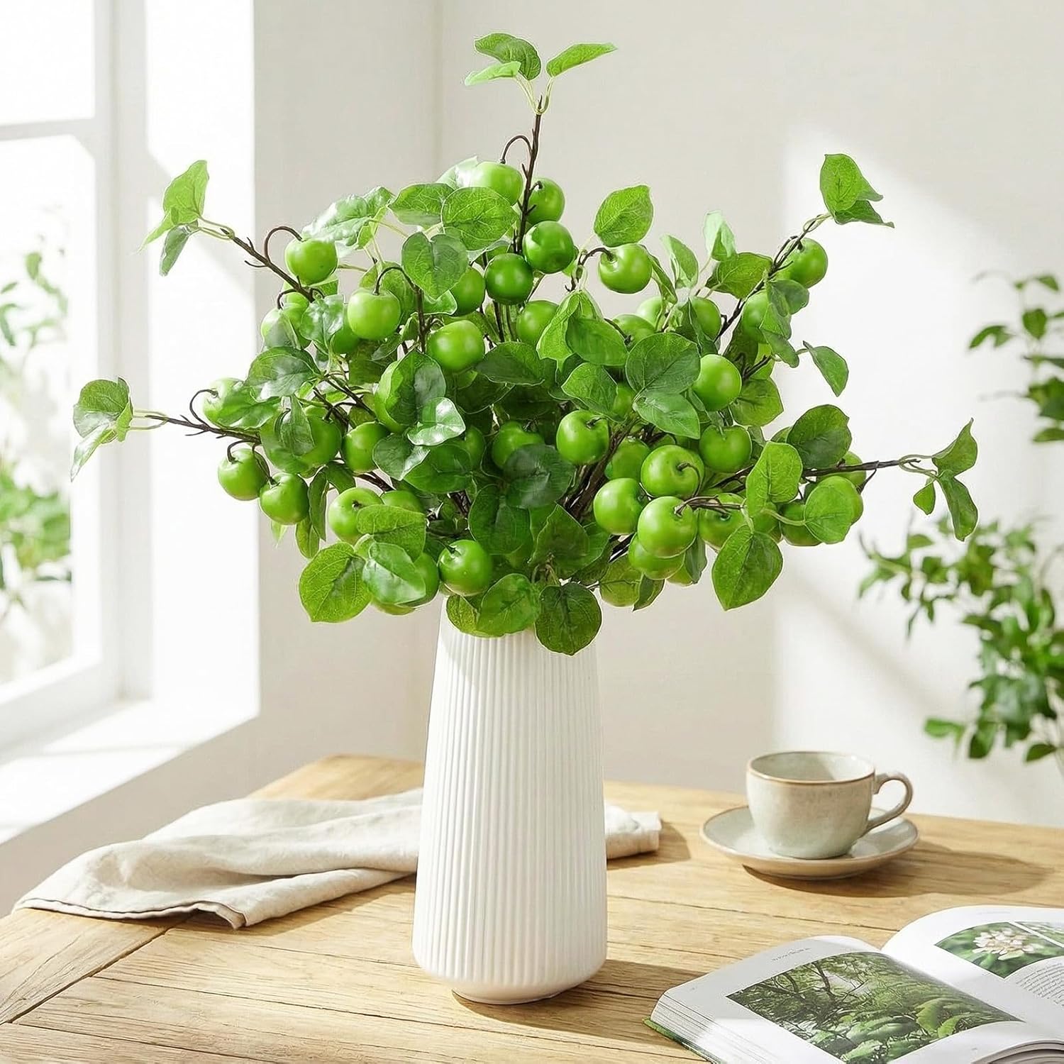 10 Pcs 27.56 Inches Artificial Fake Apple Branches Realistic Tall Apple Bouquets Tree Branch with Long Stem and Green Leaves Fruit Plant for Home Office Vase Filler Shop Decoration