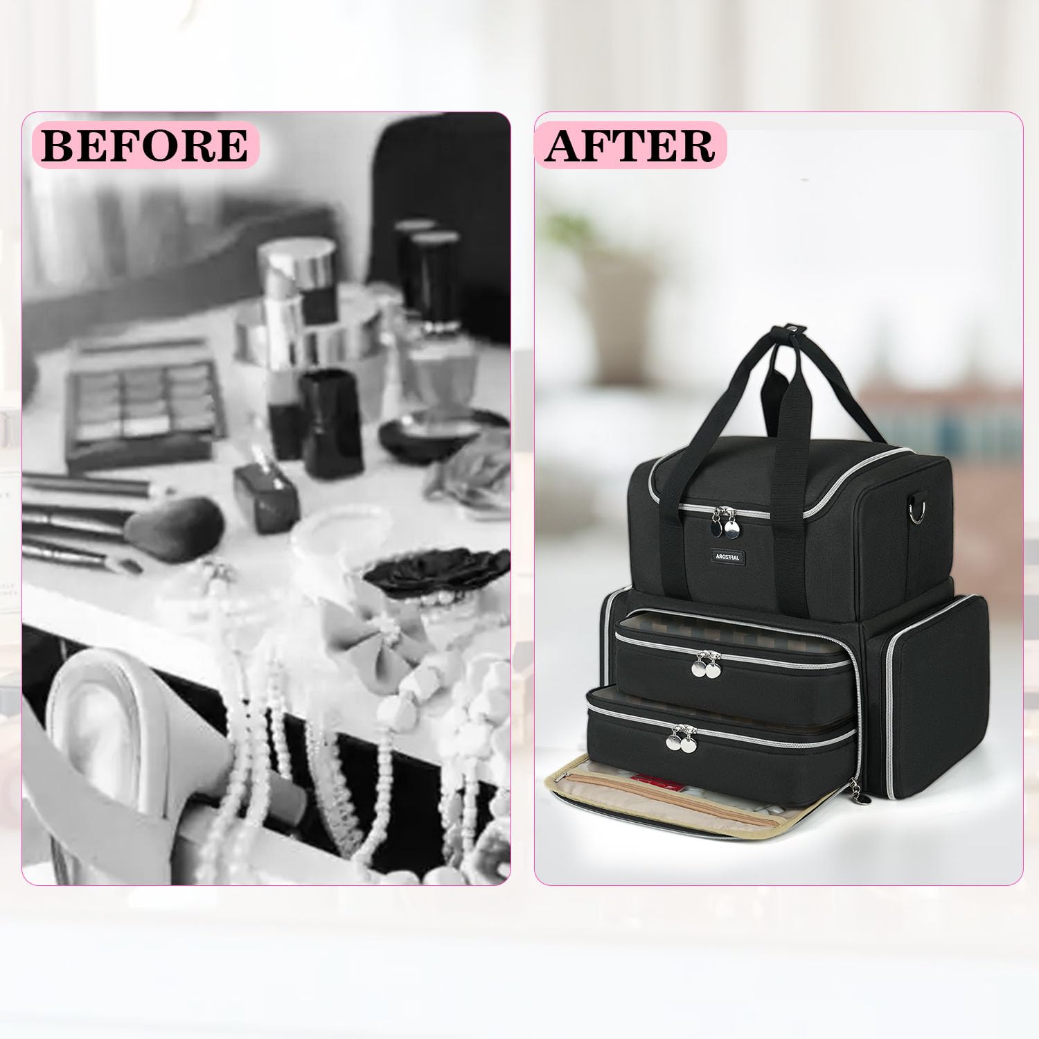 Estuche Organizador de Esmalte de uñas, Organizador de uñas de Doble Capa y Almacenamiento, Bolsa de Transporte de Suministros de uñas de Viaje para tecnología de Arte de uñas y Herramientas de