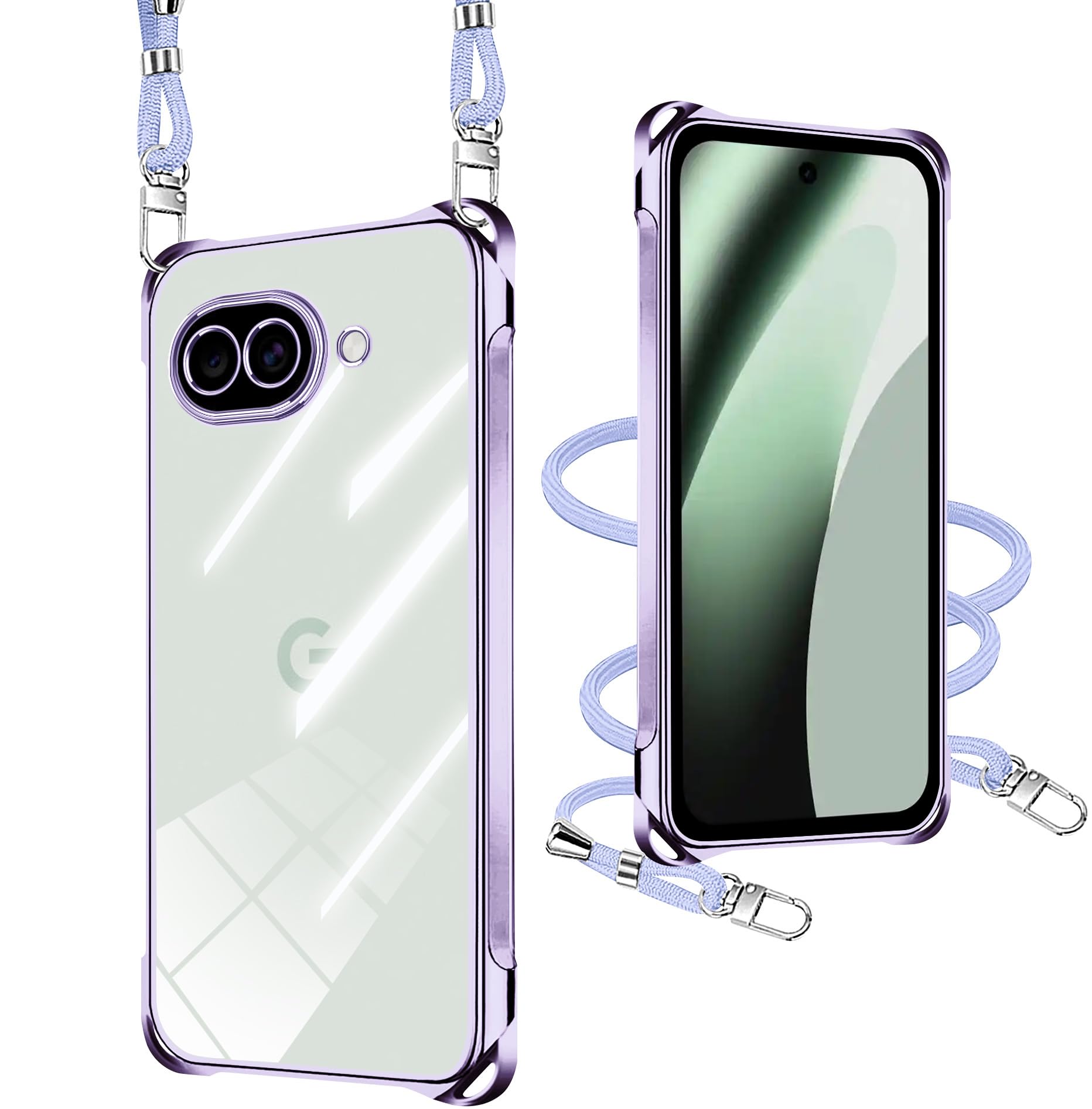 xiusiteli Google Pixel 10A 用 ケース クリア ショルダー ピクセル 10A 携帯カバー 耐衝撃 全面保護 ストラップ付き 肩掛け 斜めかけ 縄掛け スマホケース TPU 薄型 軽量 取り外し可能 落下防止 柔軟【パープル】