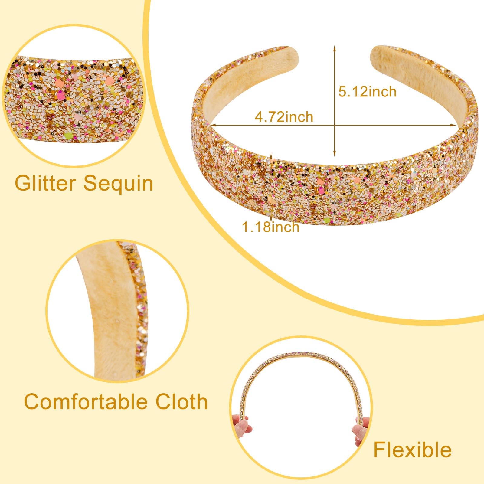 Diademas para niñas, 6 diademas con purpurina arcoíris para mujeres y niñas, diadema brillante dorada, rosa, azul, morado, diademas brillantes para niñas, accesorios para el cabello para