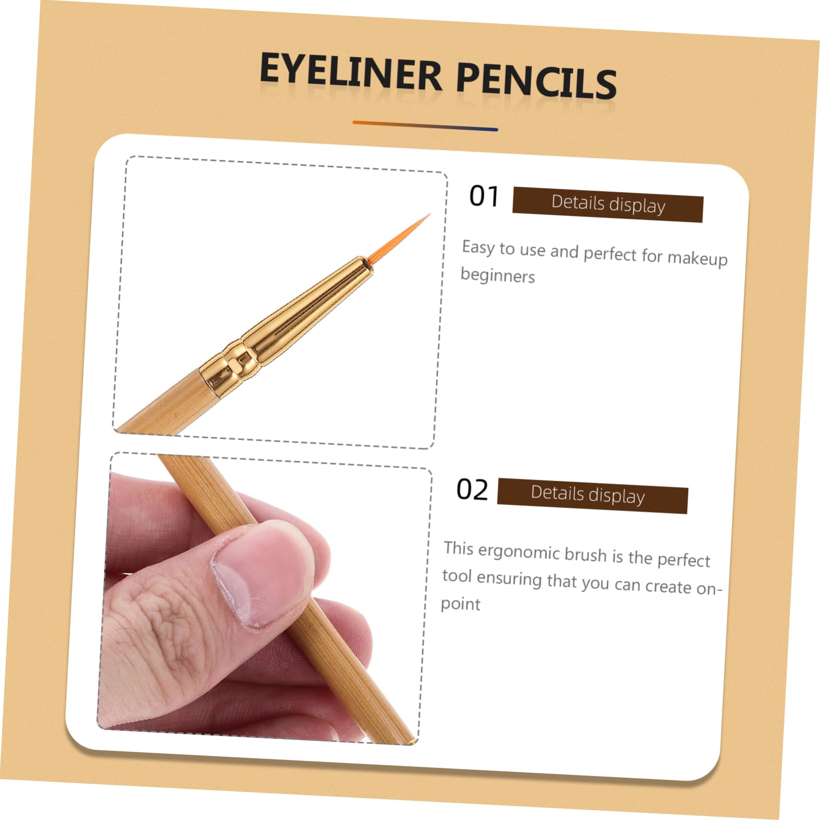 FOMIYES 2-in-1 Straight Bent Tip Eyeliner Brush Bamboo Thin Line Liner Perfect for Beginners Lip Liner Tool