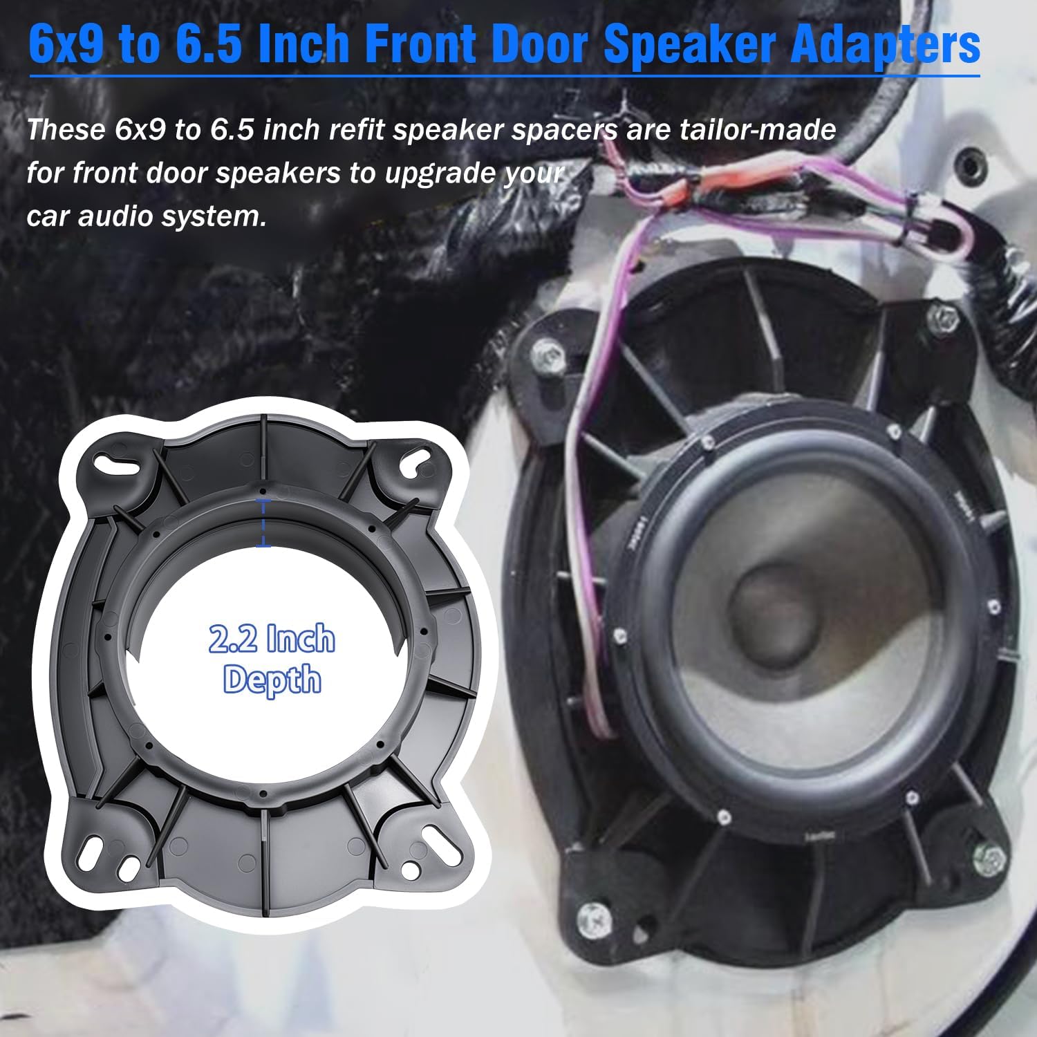 6x9 to 6.5 Inch Front Door Speaker Spacer Adapter for Toyota Lexus | 6.5 Solid Plastic Car Speaker Mount Bracket with Water-Resist Baffle Compatible with Toyota Camry 4Runner Tacoma Avalon Lexus