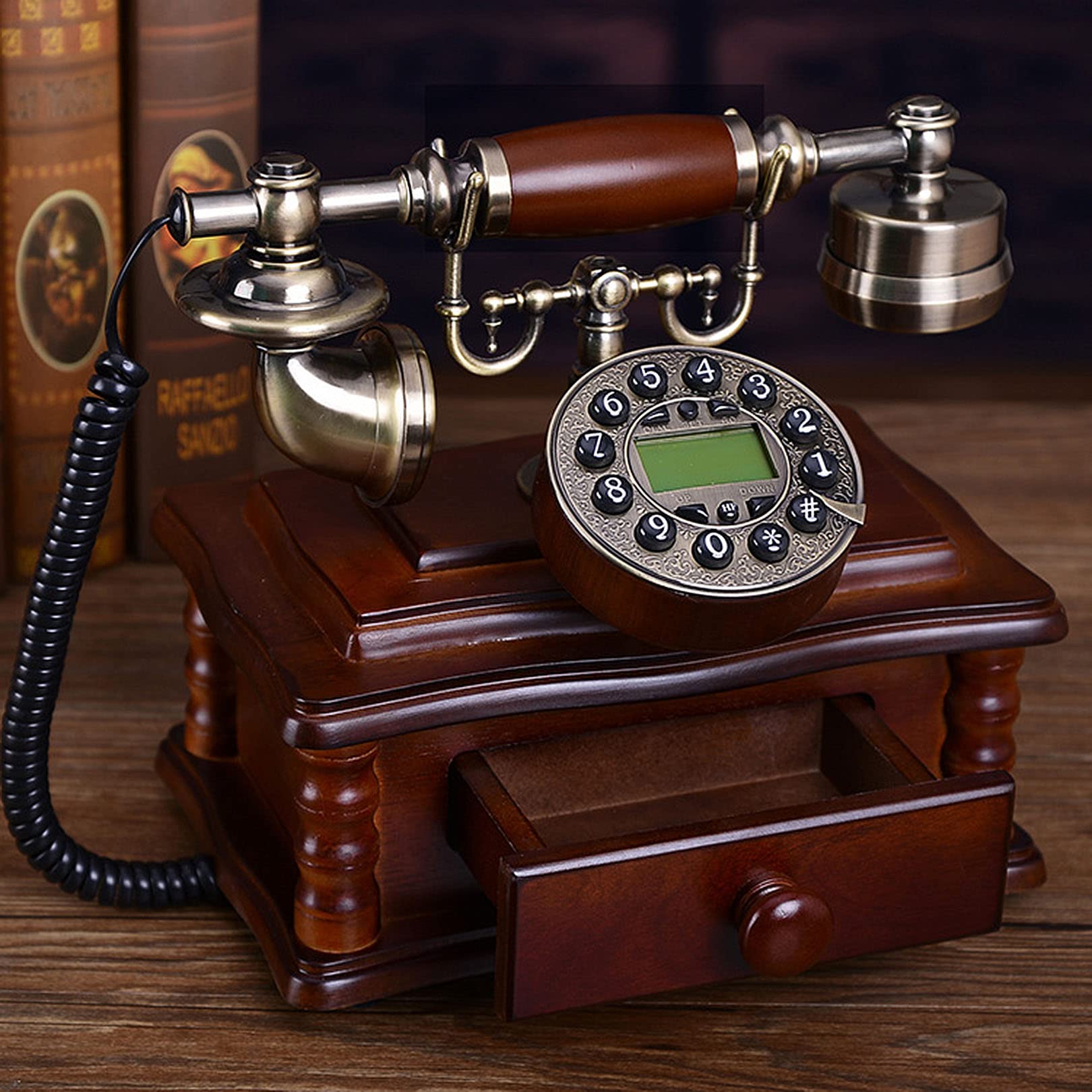 Wielofunkcyjny, zabytkowy, analogowy telefon przewodowy, telefon retro, telefon domowy, telefon stacjonarny z identyfikacją dzwoniącego