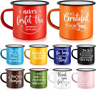 Nitial 10 Pcs Christmas Thank You Gifts Enamel Mug 12oz Employee Appreciation Gifts Coffee Mugs with Handle Inspirational Camping Cup Set for Housekeeping Staff Women Men Teacher Team Coworkers Nurse