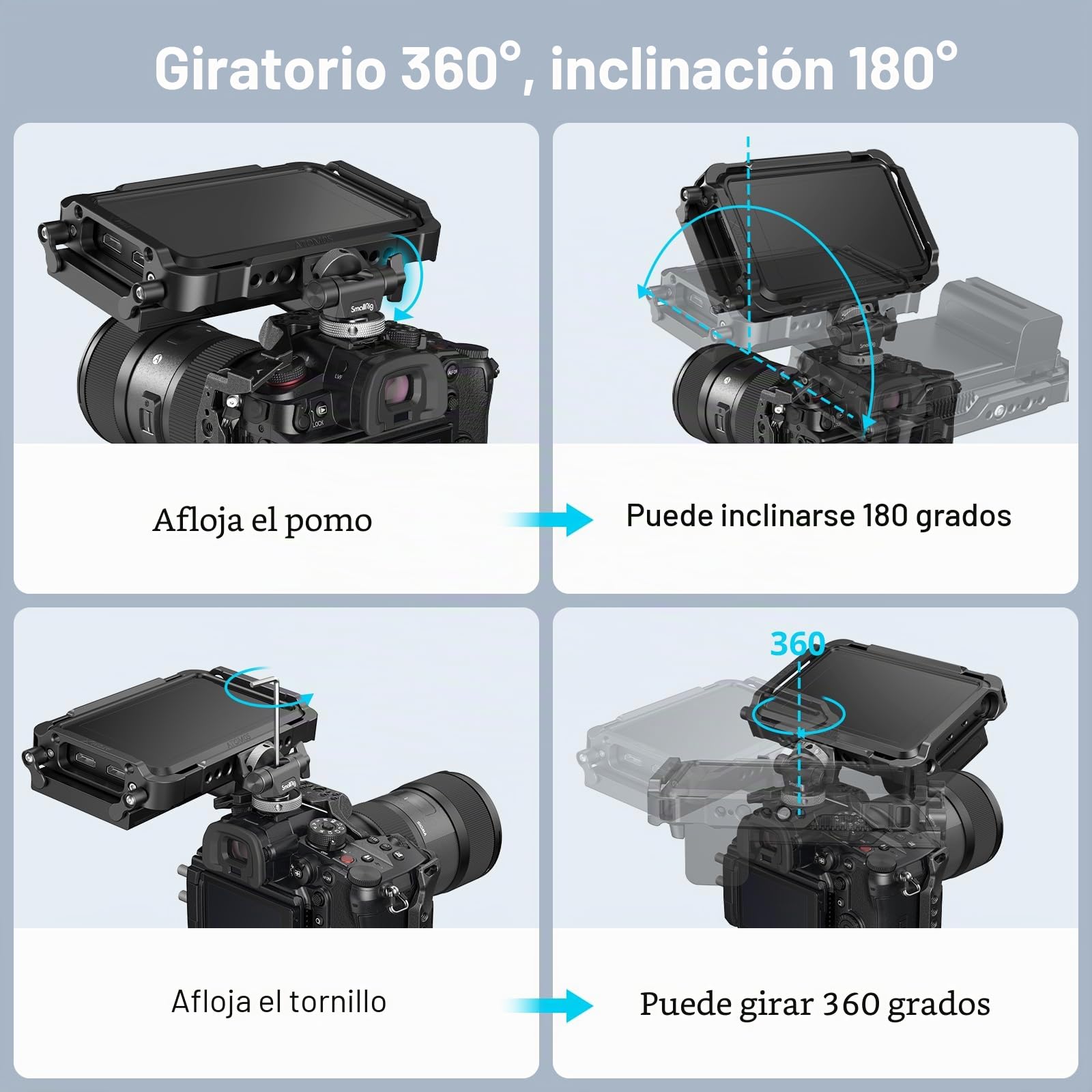(Nueva Versión) SMALLRIG Soporte para Monitor de Cámara con Adaptador de Cold Shoe, Soporte para Monitor Ajustable con Giro de 360° e Inclinación de 180°, Carga Máxima de 2,3kg - 2905B