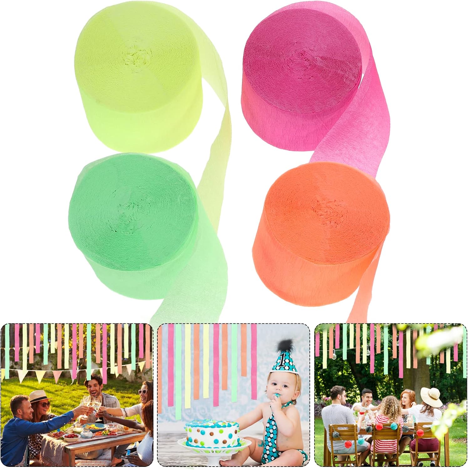 NAMOARLY 3sets Neon Streamers Crepe Paper Rolls Birthday Decorations Glow Party Supplies 4rolls*3