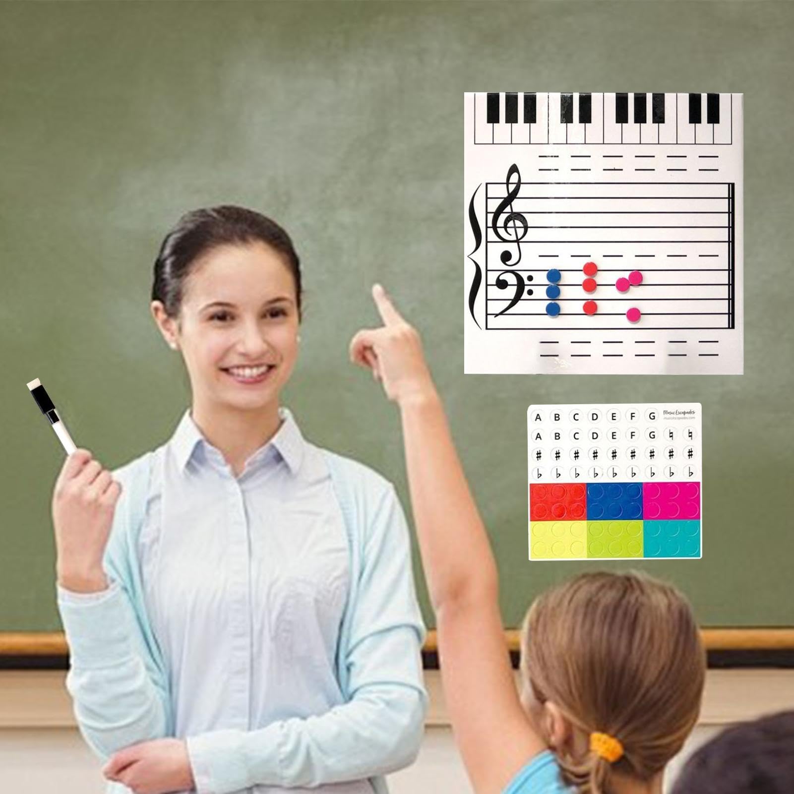 Music Note Dry Erase Board, Music Note Reading Board,Pratique de piano magnétique à deux côtés Boîte blanche effaçable à sec - Les fournitures d'enseignement de piano comprennent un marqueur pour les