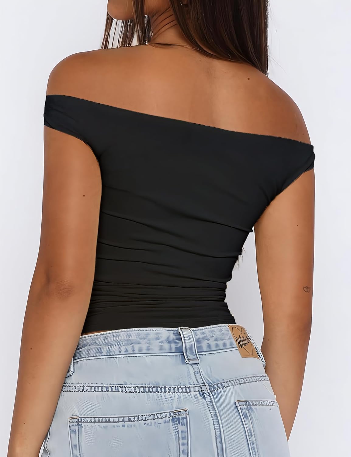 ForeFair Womens Off The Shoulder Tops Going Out Crop Top Slim Fitted Shirts Double Lined Summer Outfits Y2K Cute Tops - Image 2