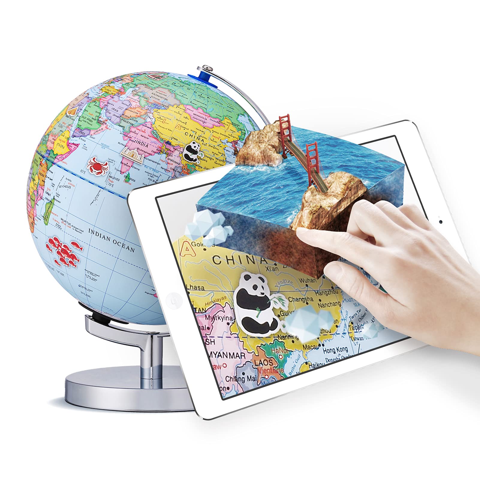 Seeyo World Globe Illuminated AR Globe with Stand Educational LED Augmented Reality Earth Globe for Kids Learning Geography Constellation Interactive APP Gift for Boys Girls