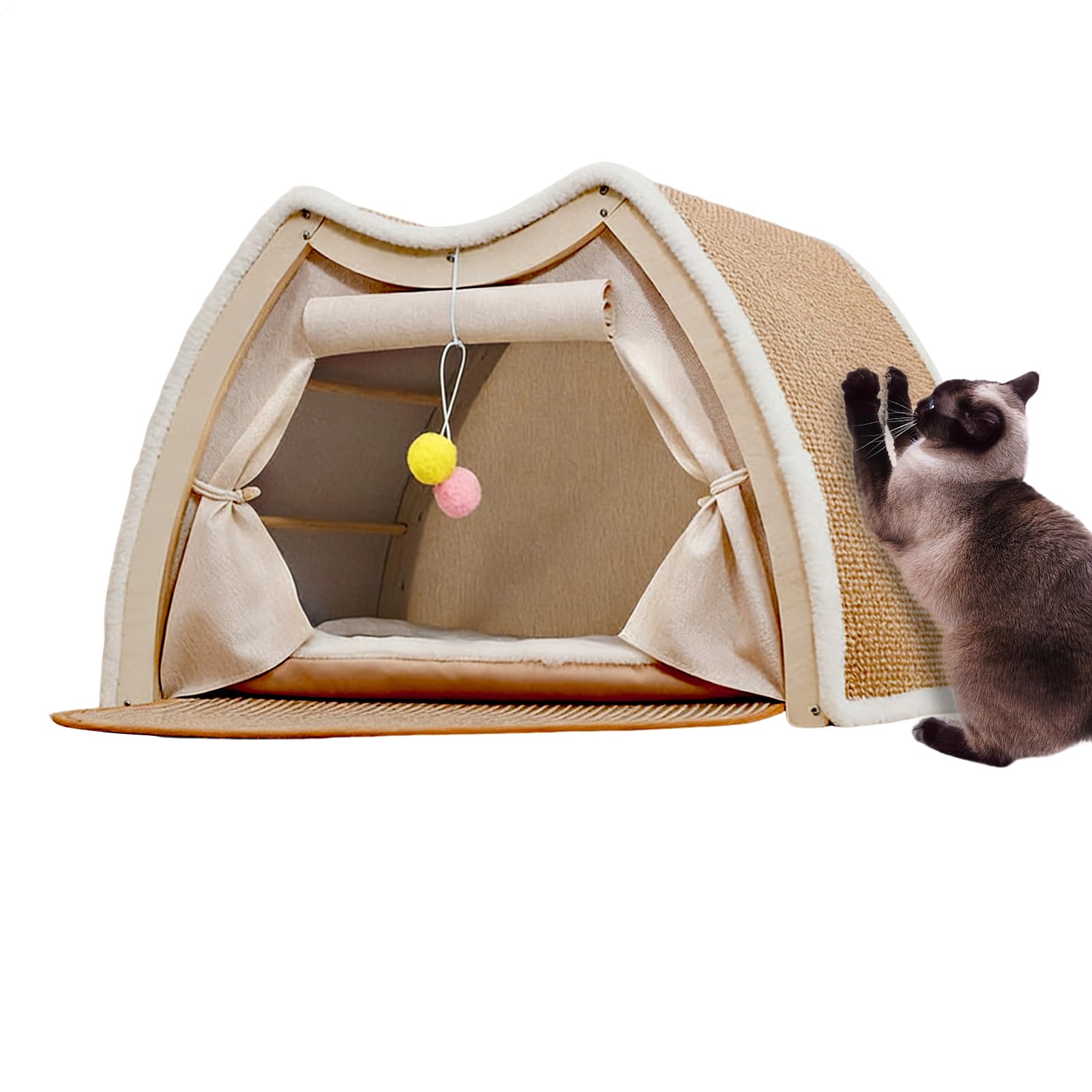 Tenda Cuccia Gatti Casa per con Tiragraffi in Sisal per Riposo e | Rifugio Invernale Caldo per Gatti per Casa Soggiorno Camera da Stanza per Animali Inverno Pavimento