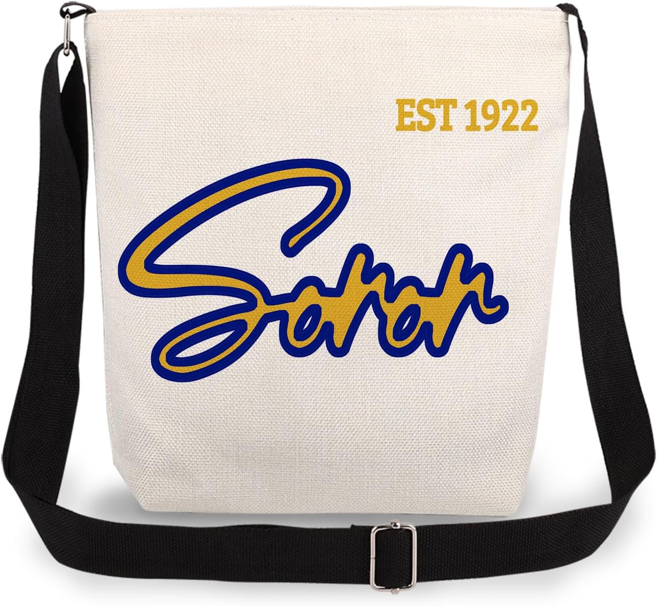 Soror 1922 Print Canvas Crossbody Bag, Adjustable Strap Lightweight Purse with Top Zipper & Inner Pocket, Daily Shoulder Bag Gift for Women