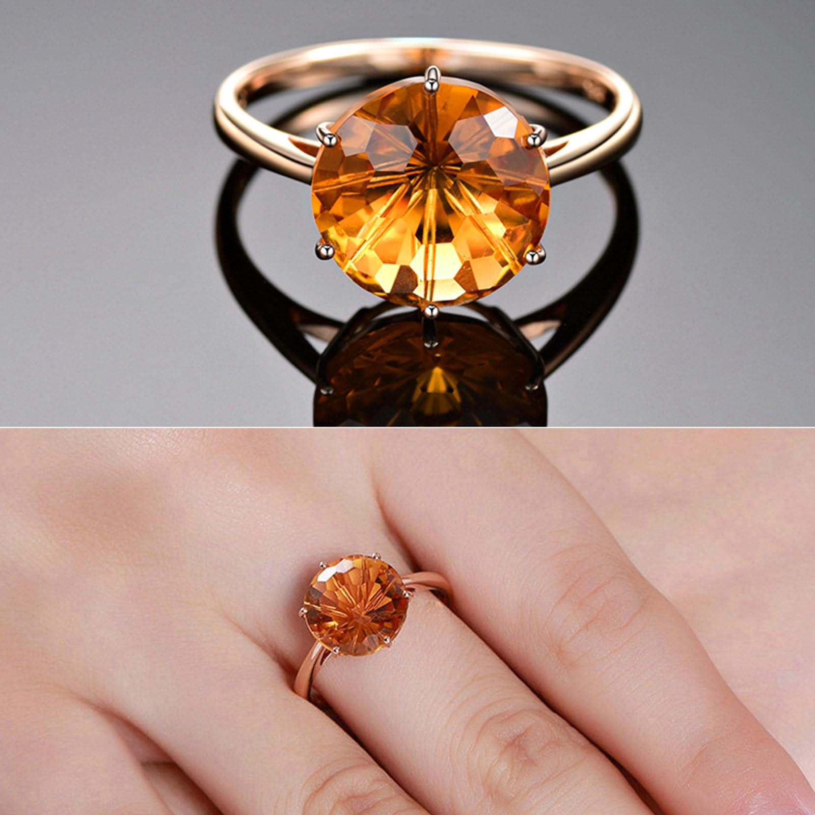 Anillos de oro rosa de 18 quilates y 14 quilates y 9 quilates para mujer, anillo de boda solitario I-U con vitrino de 1,2 quilates