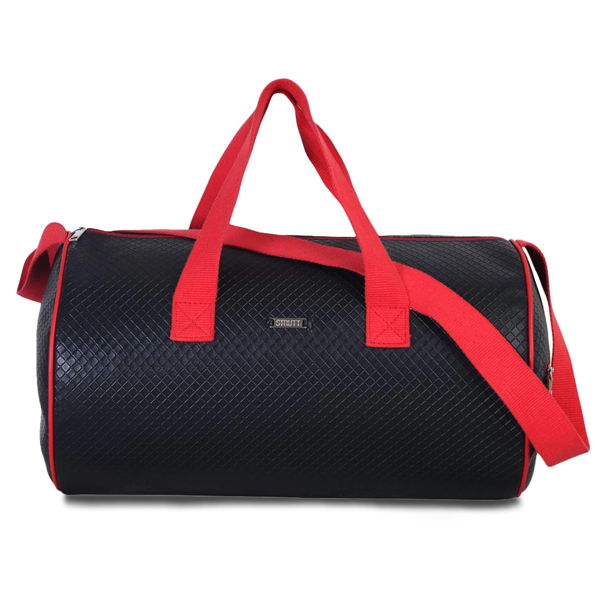Premium Faux Leatherette Stylish & Lightweight Travel Duffle Bag for Women, Duffel Bag for Travelling & Gym - Black & Red-image-5