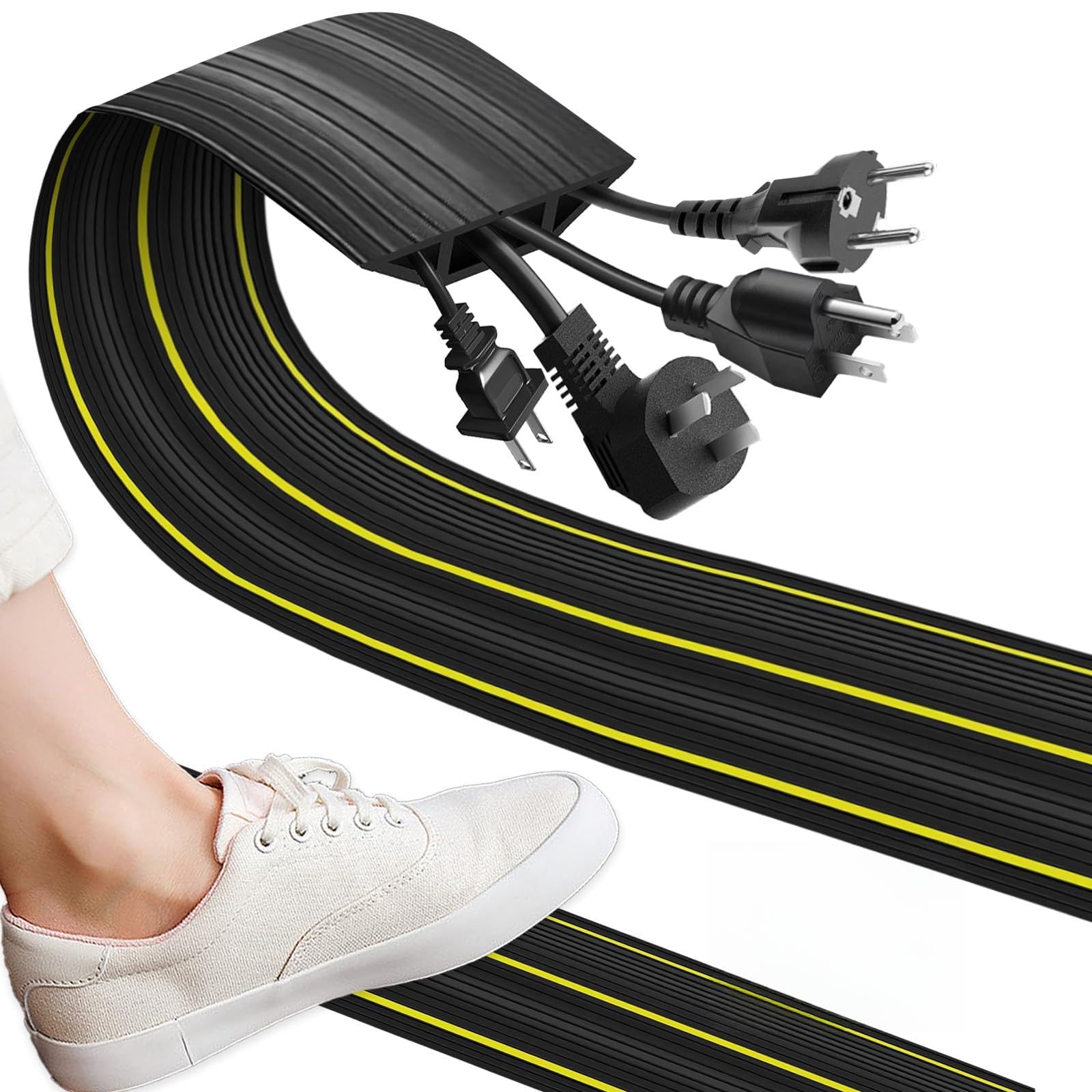 Kabelkanal Boden, 4M Kabelbrücke Robuster Kabelbrücke Boden mit 3 Kabelkanäle, Gummi-Kabelschutz kabelkanal Boden flach Modular gefertigte Kabelschlauch für Garagen Boot, Einfach flach Legen