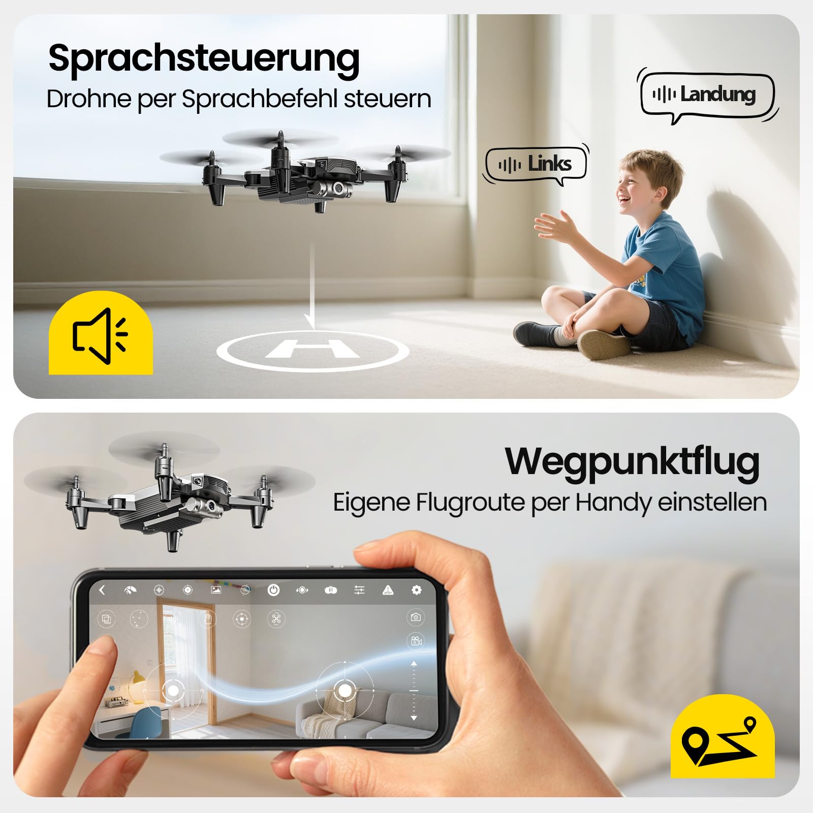 DEERC D20 Mini Drohne für Kinder mit 1080P Kamera, faltbarer RC Quadcopter mit FPV Live-Übertragung, optischem Fluss, Gestensteuerung, Flugbahn, Headless-Modus, 3D-Flip für Anfänger, Silber, C0