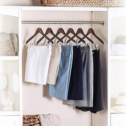 Miniatura 7 de Paquete de 10 perchas de madera para trajes, faldas, perchas con clips, perchas de madera para chaquetas, faldas, abrigos, vestidos, blusas (natural)